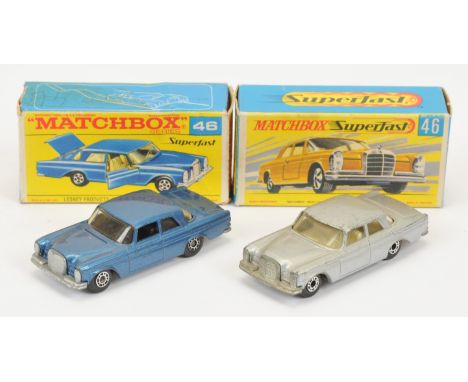 Matchbox Superfast 46a Mercedes 300SE Coupe pair (1) MADE IN BULGARIA ISSUE - metallic blue body with cast shut doors &amp; t