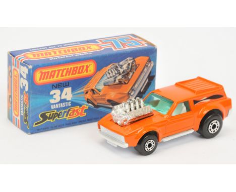 Matchbox Superfast 34b Ford Mustang Vantastic - exposed engine &amp; fishtail labels, turquoise green windows, white interior