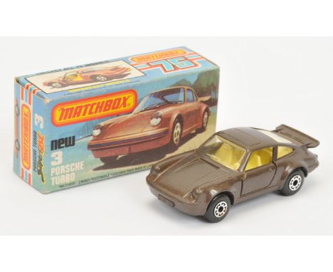 Matchbox Superfast 3c Porsche 911/930 Turbo - metallic brown body, clear windows, pale yellow interior, 5-arch wheels, black 