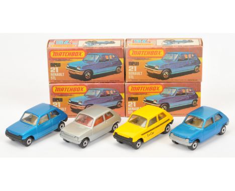Matchbox Superfast 21c Renault 5TL group (1) metallic blue, clear windows, tan interior, dot dash wheels, gloss black base (2