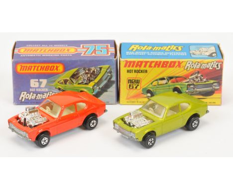 Matchbox Superfast 67c Ford Capri Hot Rocker Dragster pair&nbsp; (1) burnt orange body, clear windows, ivory interior, bare m