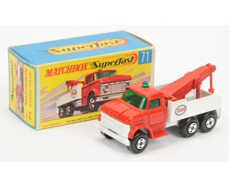 Matchbox Superfast 71a Ford Heavy Wreck Truck "Esso" - red cab &amp; jib with light red plastic hook, dark green windows &amp