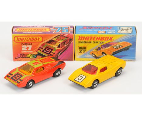 Matchbox Superfast 27b Lamborghini Countach pair (1)&nbsp; yellow body with racing number 3 nose label, red windows, chrome i