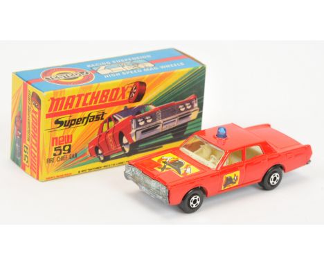 Matchbox Superfast 59b Mercury Park Lane Police Car - red body with helmet &amp; axe hood &amp; door labels, blue roof-light,