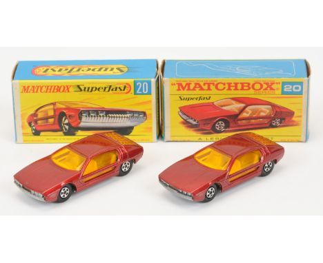 Matchbox Superfast 20a Lamborghini Marzal pair (1) metallic red body with low arches, dark amber windows, ivory interior, bar