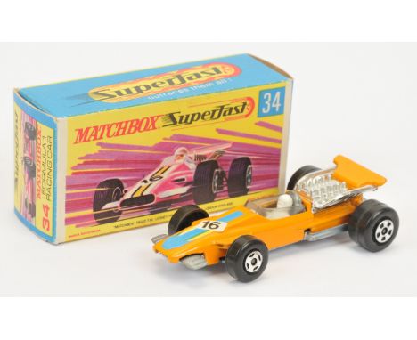 Matchbox Superfast 34a Formula 1 Racing Car -&nbsp; orange body with blue arrow racing number 16 nose label, clear windscreen