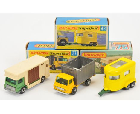 Matchbox Superfast pair (1) 37a Dodge Cattle Truck - dark&nbsp; yellow cab &amp; chassis, dark grey rear body, turquoise gree