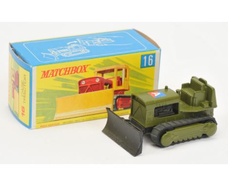 Matchbox Regular Wheels 16d Case Bulldozer Twin-pack issue - military green body with red &amp; blue letter A hood label, mat