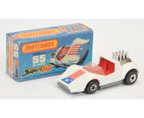 Matchbox Superfast 55c Hellraiser - white body, clear windscreen, red interior, bare metal base with "gunmetal" effect - Near