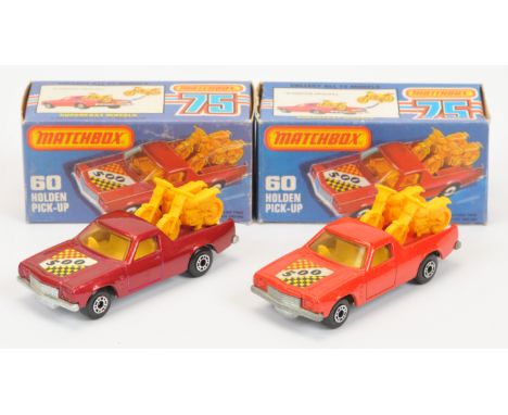 Matchbox Superfast&nbsp; 60c Holden Pick-Up Truck pair (1) metallic magenta body, light amber windows racing number 500 hood 