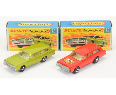 Matchbox Superfast 73a Mercury Commuter Station Wagon pair (1) metallic green body with low arches &amp;&nbsp; fuel filler fl