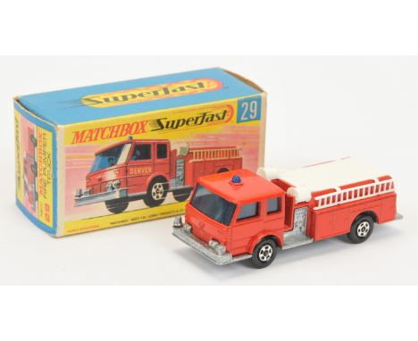 Matchbox Superfast 29a American La France Fire Pumper Truck - red body, blue windows &amp; roof light 5-spoke hollow narrow w