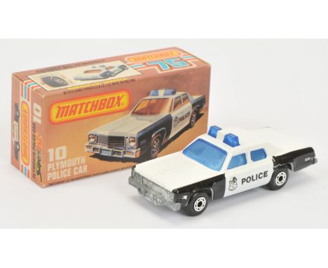Matchbox Superfast 10c Plymouth Gran Fury Police Car - black &amp; white body with Metro Police Traffic Control Car 012 tampo