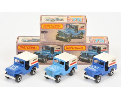 Matchbox Superfast 5c Jeep US Mail Truck group (1) dark blue body, black interior, textured white plastic roof with light red