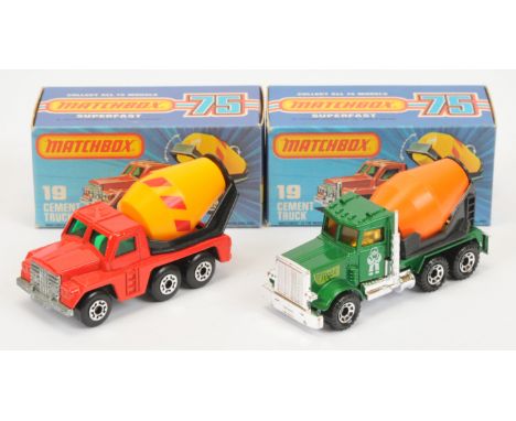 Matchbox Superfast pair (1) 19c Cement Truck - bright red body with angled rear wheelarch, green tinted windows, dark yellow 