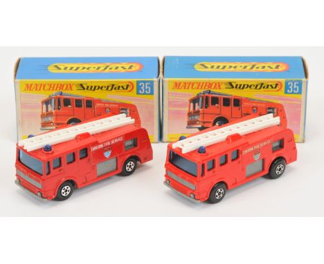 Matchbox Superfast 35a Merryweather Marquis Fire Engine pair (1) bright red body, blue windows, light grey grille and base, 5