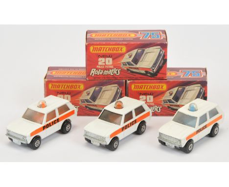 Matchbox Superfast 20b Range Rover Police Patrol group (1) white with large lettered police labels, clear frosted windows, or