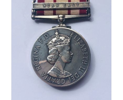 A QEII Naval General Service Medal with Near East clasp to D / K 939711 E E Birkinshaw, M (E) 1 RN