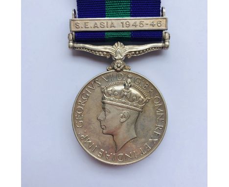 A General Service Medal with S E Asia 1945-46 clasp to 6317 Hav Prem Singh, 1st Bn Dogra R