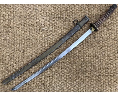 A Second World War Imperial Japanese Army NCO's sword, bearing matching serials to blade and scabbard throat