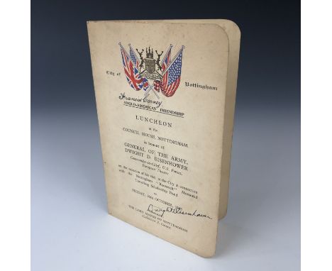 [ Autograph / US President Eisenhower ] A menu card from the 26 October 1945 City of Nottingham Anglo-American Friendship lun
