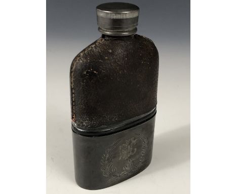 A Great War hip flask, the Britannia metal cup engraved with the badge of the Royal Flying Corps and the name "LIEUT W H BROW