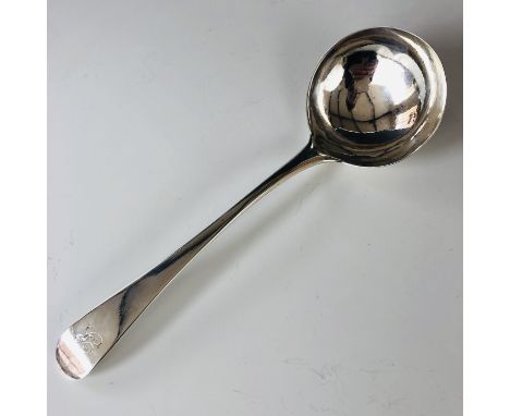 A Georgian silver Old English pattern sauce ladle, the terminal engraved with the latter 'P', indistinct marks, London, 43.2g