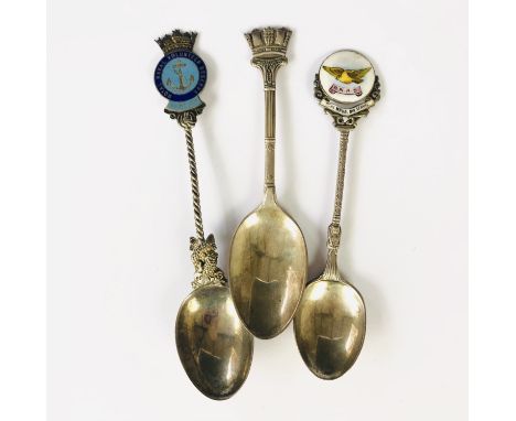 A Great War Royal Naval Air Service enamelled silver tea spoon together with two other Naval silver spoons