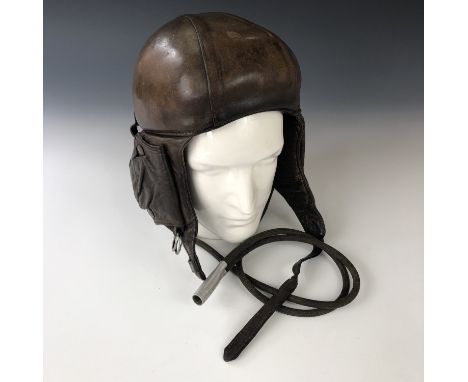 A 1930s-1940s French "Airaile" flying helmet and Gosport tubes