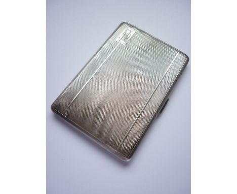 [ Fishing Interest ] A George V silver cigarette case, having engine-turned decoration and an engraved monogram, opening to r