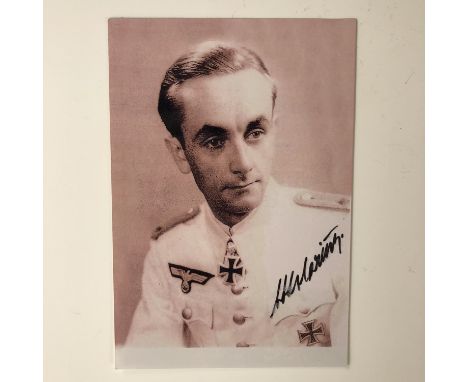 [Autograph] A contemporary print of a Second World War portrait photograph of Otto Carius, German tank commander and recipien