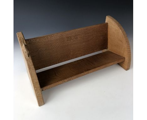 A Robert 'Mouseman' Thompson carved oak book trough, with carved date '1976', 45 cm 