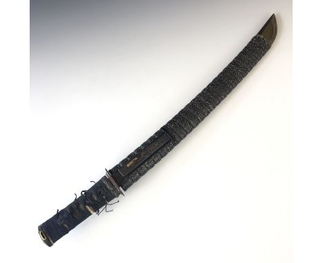 A Japanese wakizashi / sword, the blade having a signed tang, the tsuka having silvered and gilt bronze menuki, fuchi and kas