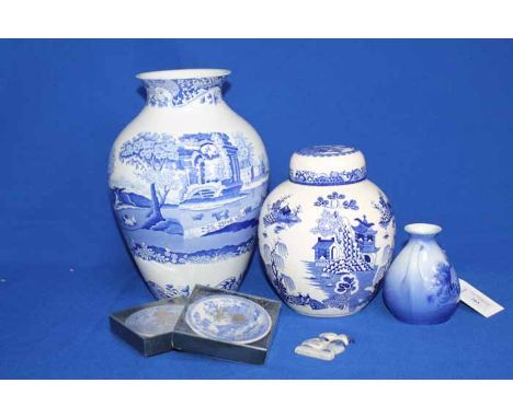 LOT OF BLUE AND WHITE CERAMICS
including a Spode vase of baluster form, a Mason's ginger jar, etc