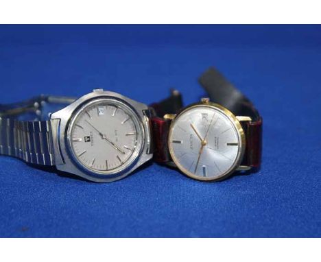 GENT'S GOLD PLATED LEVICTA WATCH
17 jewels manual wind movement, the silvered dial with baton hour markers and date aperture 
