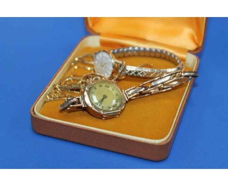 LADY'S 9CT GOLD COCKTAIL WATCH AND A COLLECTION OF 9CT JEWELLERY
the watch with 9ct gold case and strap, the jewellery to inc