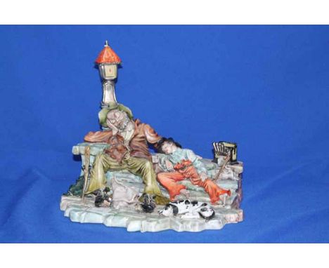 CAPODIMONTE STREET SCENE CERAMIC FIGURE
modelled as a man and a boy resting next to a street lamp