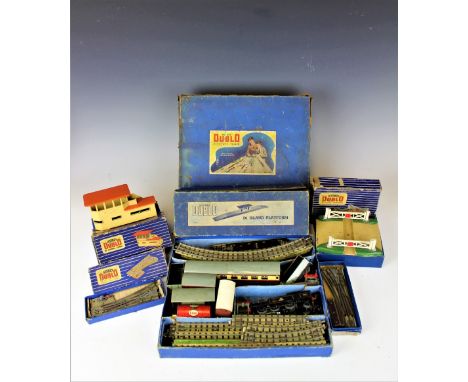 A selection of Hornby Dublo track and loco's to include an electric train set, a 69567 loco in black painted livery, a signal