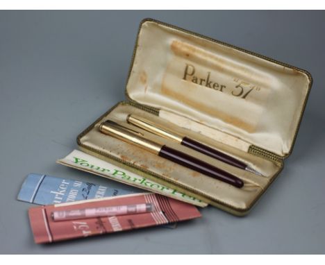 A cased Parker 51 fountain pen and Rotary pencil set, with associated papers and within original fitted case with pencil refi