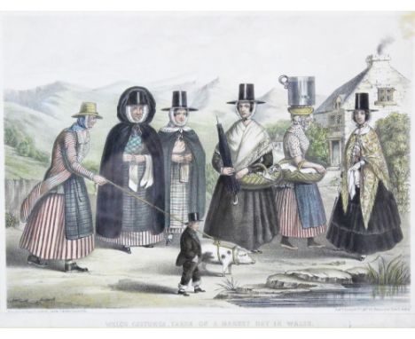 Roberts Groom & Co Lithographers London, 19th century hand coloured lithograph, 'Welch (Welsh) Costumes Taken on a Market Day