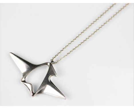A Henning Koppel for Georg Jensen silver pendant, No. 340, import marks for London 1973, of abstract form and with attached l