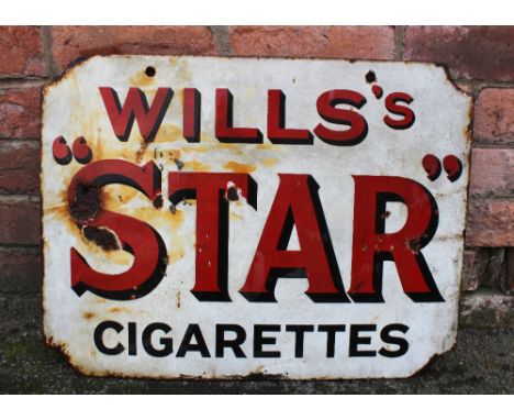 A vintage vitreous enamel reversible Wills's advertising sign, 'Wills Wild Woodbine Cigarettes' and 'Wills Star Cigarettes', 