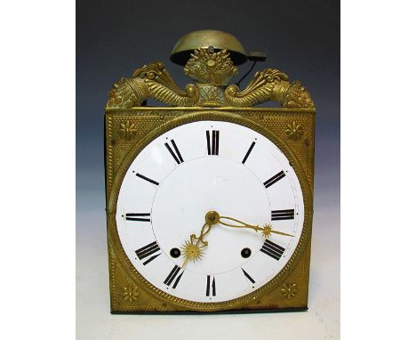 A 19th century French eight day Comptoise wall clock, with 24.5 concave enamel dial with embossed brass surround, with verge 