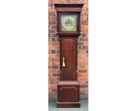 A George III oak and mahogany crossbanded 8 day longcase clock, the Roman numeral dial with a matted centre signed 'Thomas Si