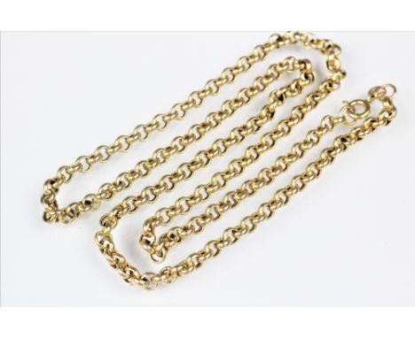 A 9ct yellow gold uniform belcher link chain, with bolt ring clasp, weight 9gms, 50.5cm long overall 