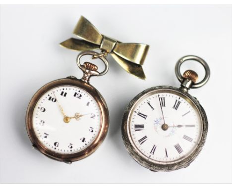 A late 19th century continental 935 standard silver fob watch, with Roman numeral enamel dial, in original leather fitted cas