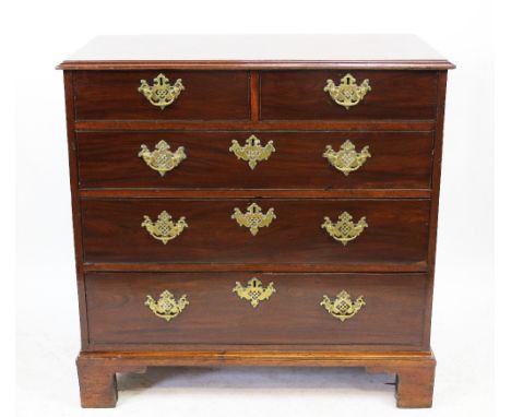 A George III mahogany chest, of two short and three long drawers, on bracket feet, 93cm H x 95cm W x 51cm D CONDITION REPORT: