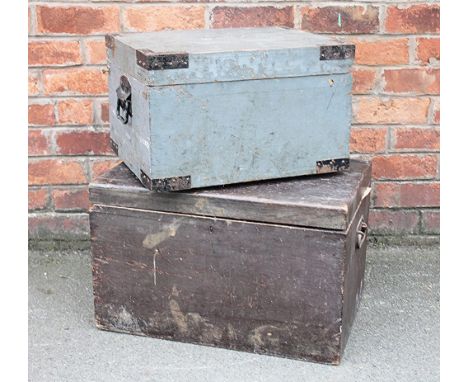 An early 20th century ammunition trunk, with painted exterior with stamped white lettering, 30cm H x 48.5cm W x 40cm D, along