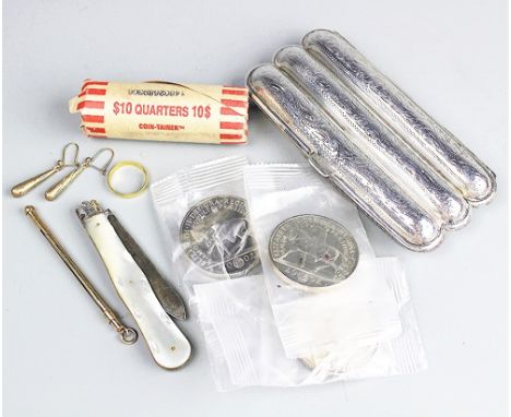 A collection of assorted jewellery, silver and objects of virtue, to include; an 18ct yellow gold wedding band weight 2.3gms,