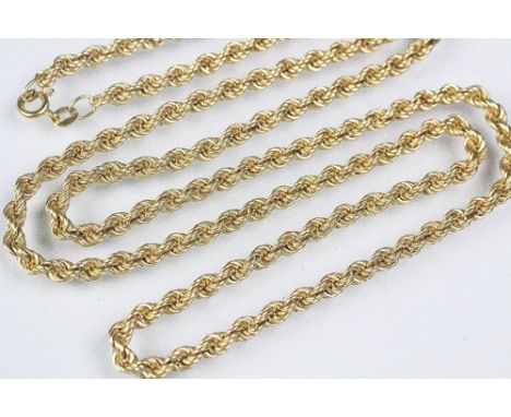 A yellow gold uniform rope twist chain, bolt ring clasp stamped '750', weight 13.9gms, overall length 70cm 
